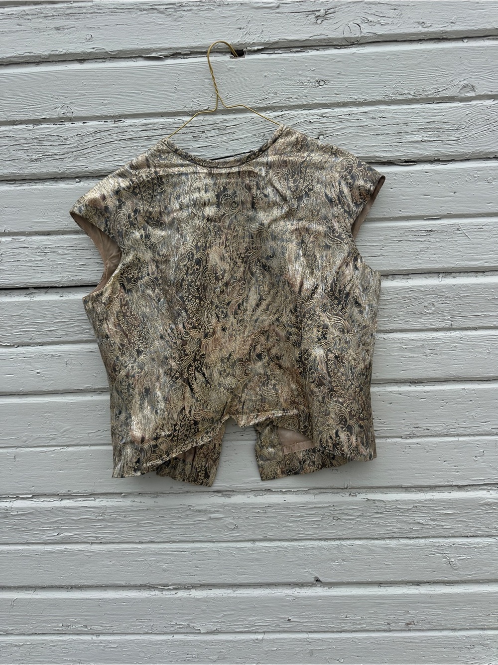 Vintage Women's Metallic Paisley Crop Top - Neutral Beige Shimmer